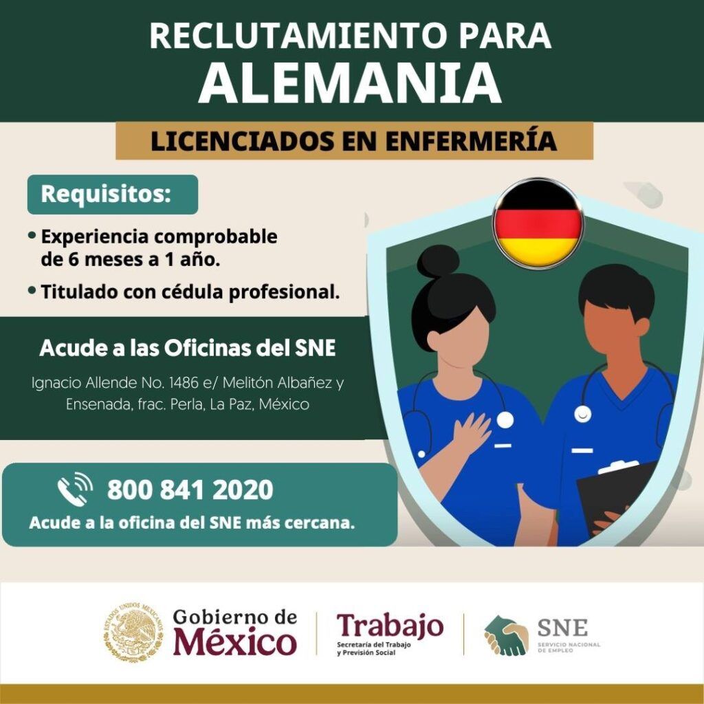 Alemania abre vacantes para enfermeras y enfermeros sudcalifornianos con sueldos de hasta 74 mil pesos