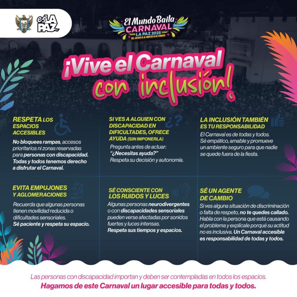 El Ayuntamiento de La Paz habilita un área exclusiva para personas con discapacidad, asegurando su acceso a los espectáculos y desfiles.