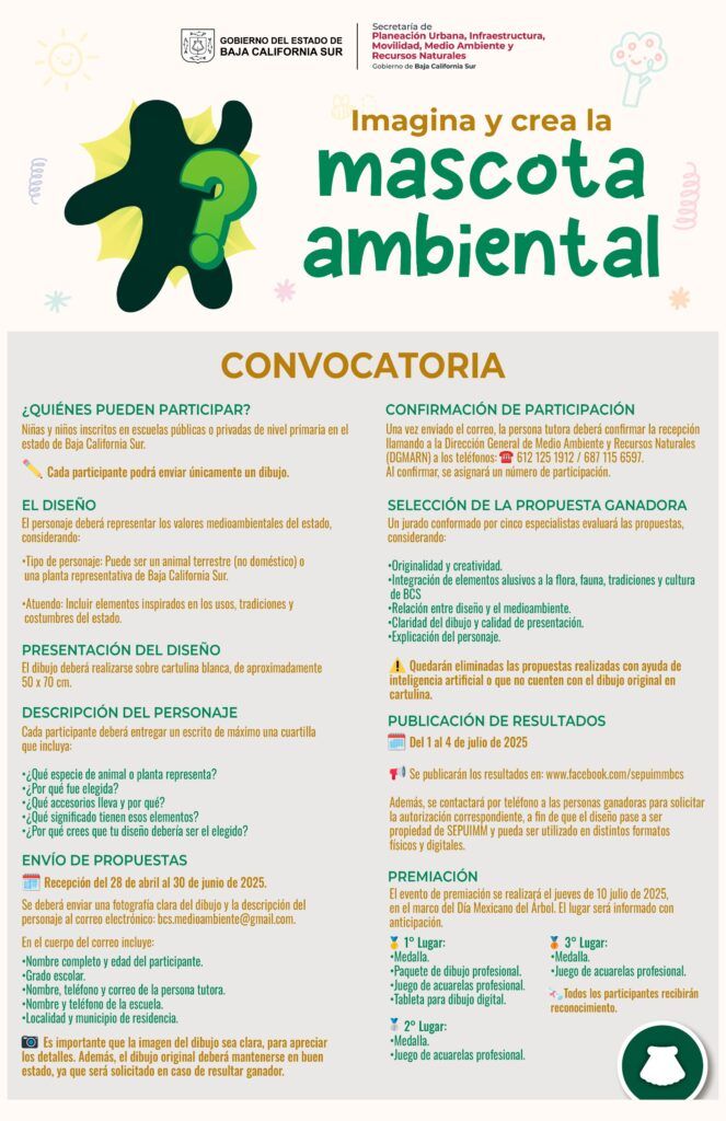 Niñas y niños de primaria podrán participar en el concurso "Imagina y crea la mascota ambiental" con dibujos inspirados en la flora y fauna local.