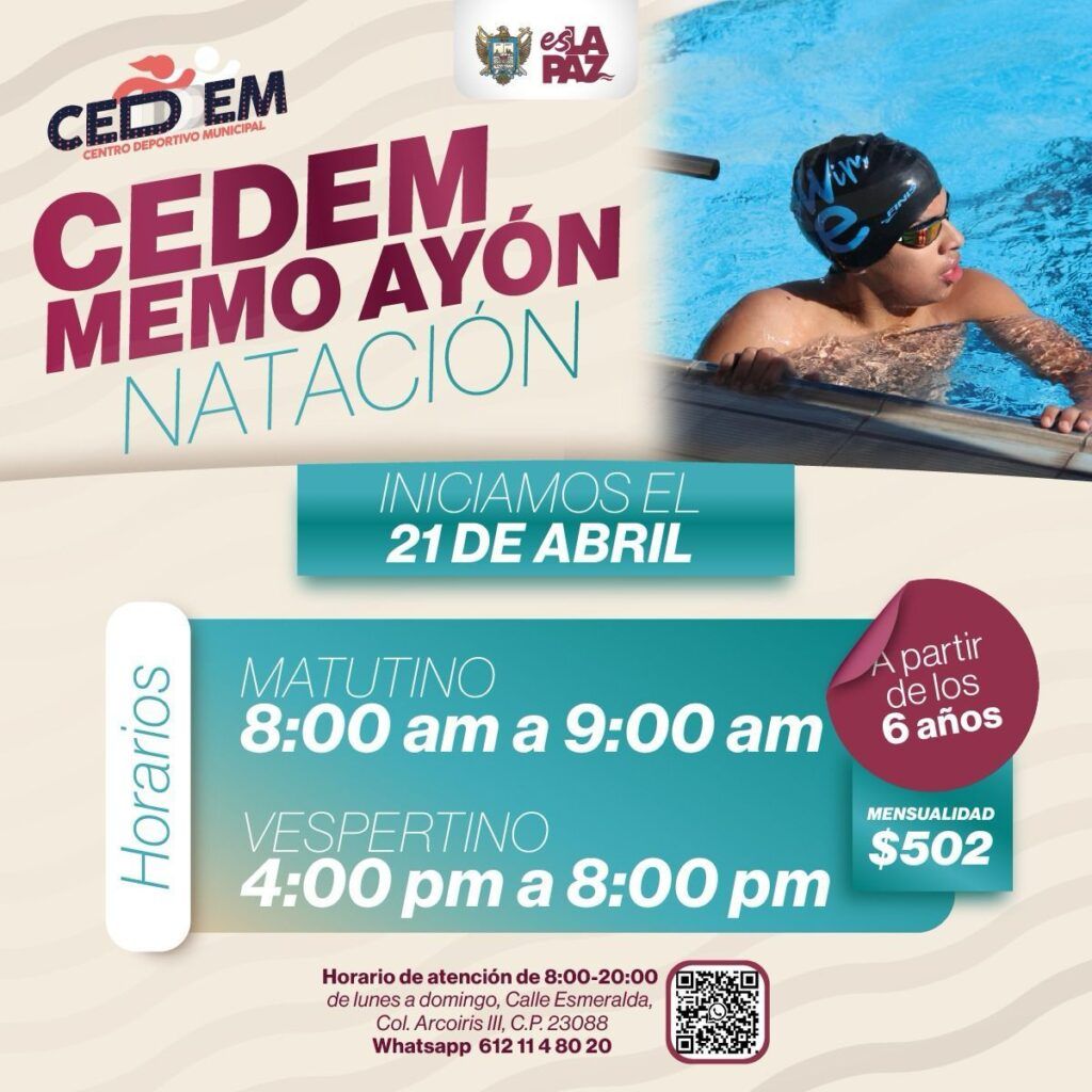 Con horarios matutinos y vespertinos, el Centro Deportivo Municipal ofrece clases de natación con opciones accesibles