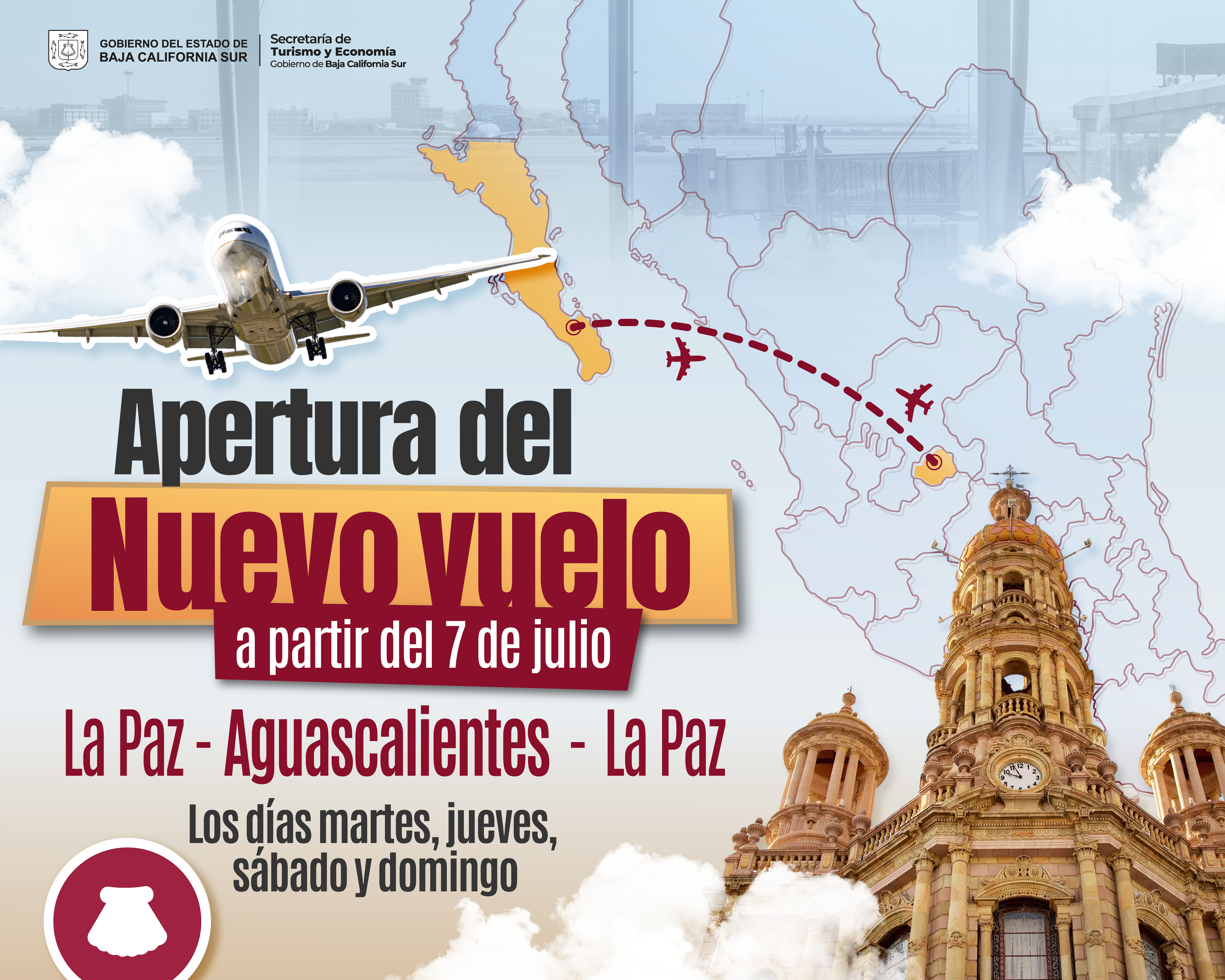 A partir del 7 de julio, la capital sudcaliforniana tendrá vuelos directos cuatro veces por semana para impulsar el turismo y los negocios con el centro del país.