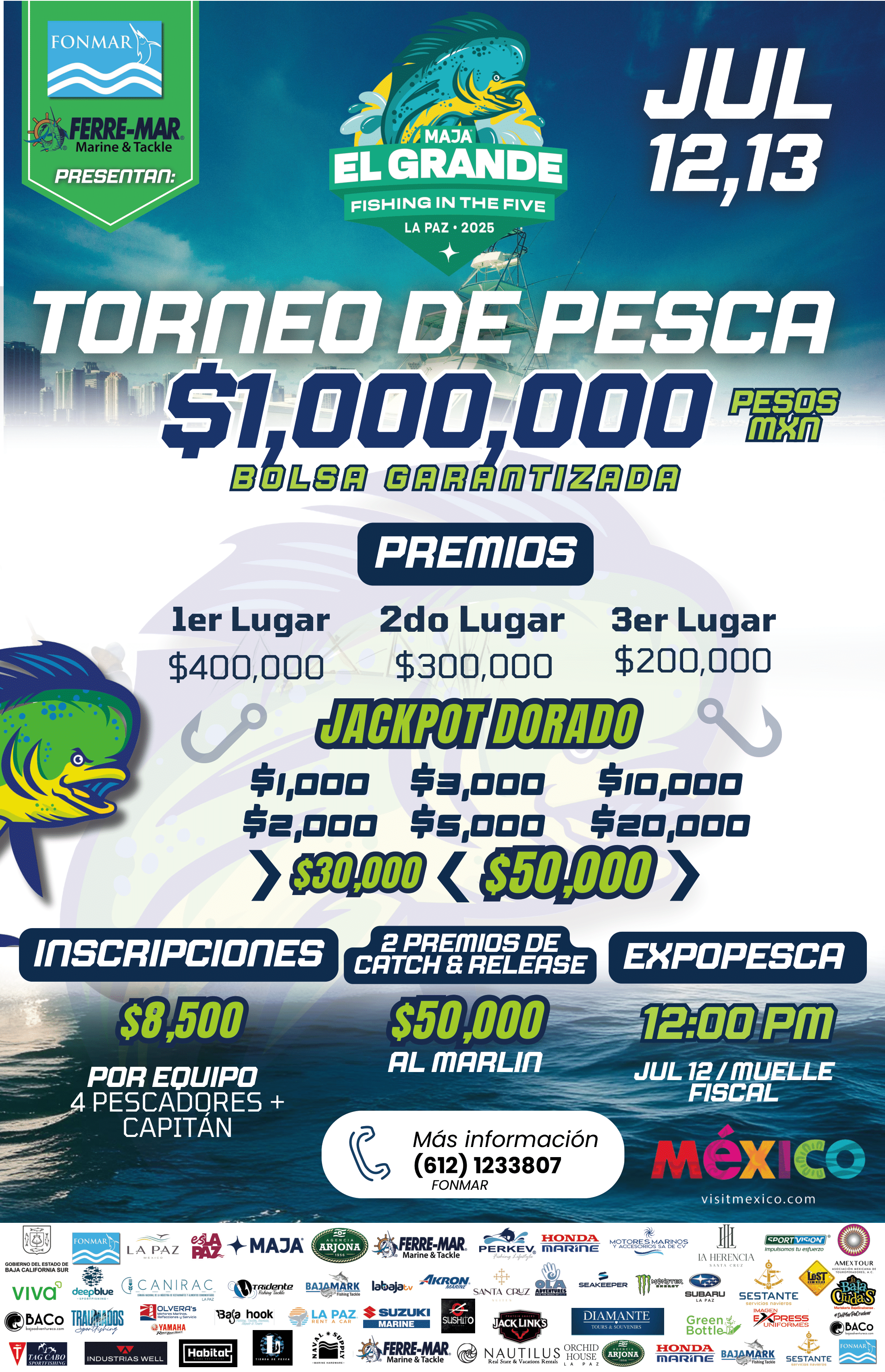El torneo garantiza una bolsa de un millón de pesos y reconoce la liberación responsable del marlín; inscripciones el 12 de julio en el Muelle Fiscal.