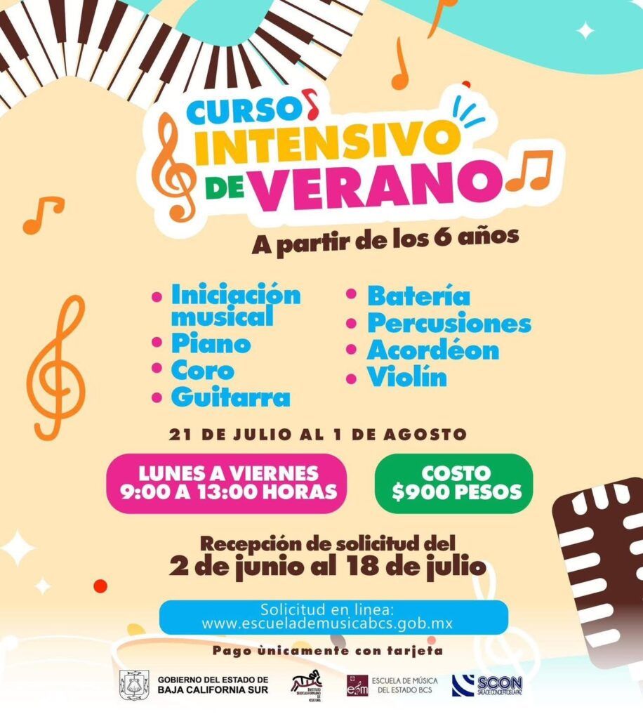 Del 21 de julio al 1 de agosto, talleres de piano, coro, guitarra, batería y más para fortalecer la cultura musical en BCS.