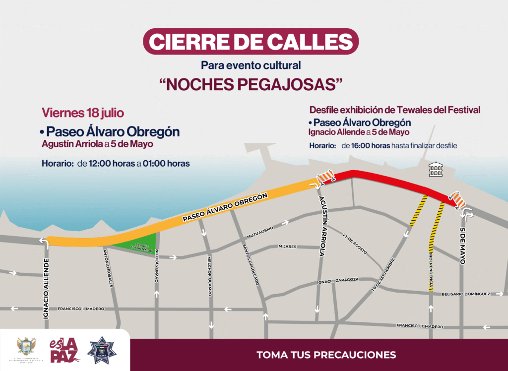 Habrá cierres de calles desde el mediodía de este viernes para dar paso al desfile de Tewales y las presentaciones artísticas de “Noches Pegajosas” y “Tardes Calurosas”.