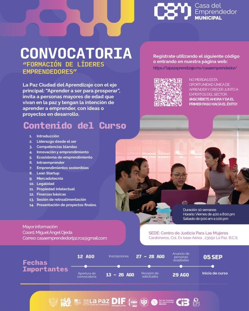 La Casa del Emprendedor Municipal ofrecerá 14 módulos de formación en liderazgo, innovación, finanzas básicas y presentación de proyectos.