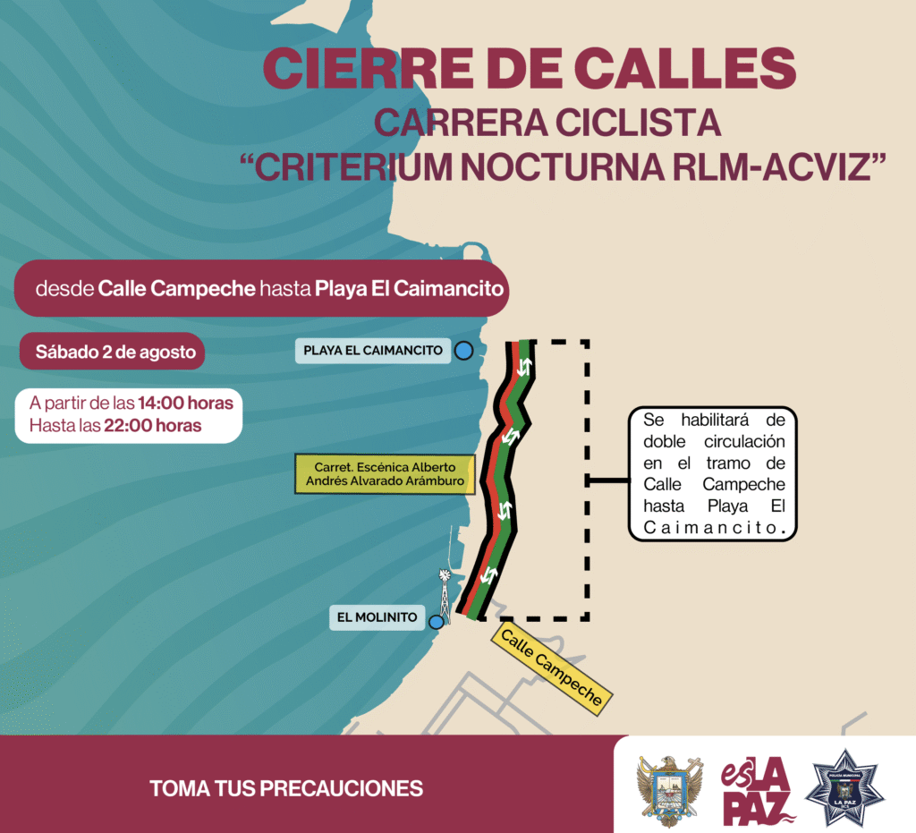 El cierre iniciará a las 14:00 horas en el tramo de Playa El Caimancito a calle Campeche; autoridades exhortan a planear traslados con anticipación.