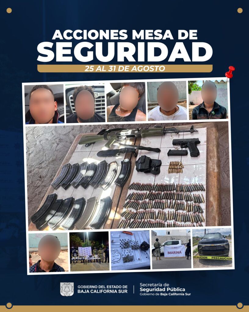 La Mesa de Seguridad asegura armas, droga, vehículos y equipo táctico en La Paz, Los Cabos, Comondú, Loreto y Mulegé; llaman a denunciar al 089.