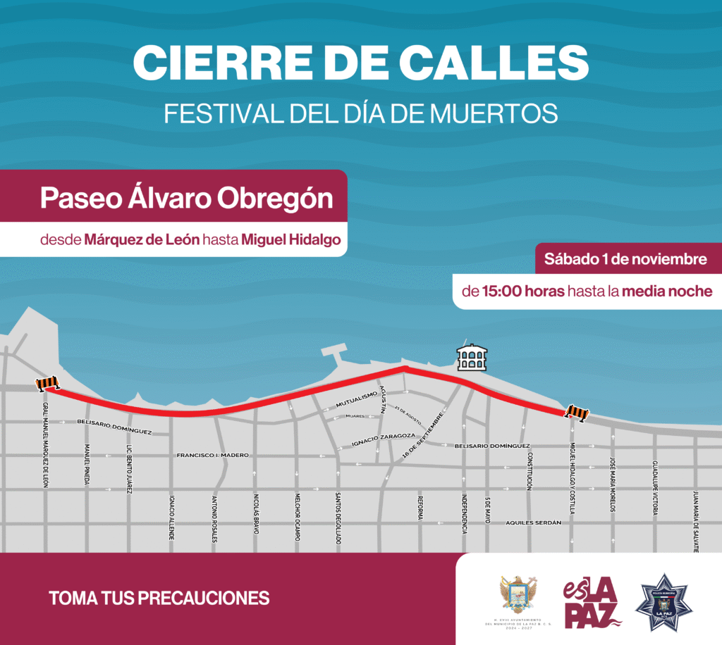 Este sábado 1 de noviembre, se cerrará temporalmente el paseo Álvaro Obregón de Márquez de León a Miguel Hidalgo, de 15:00 a 00:00 horas.