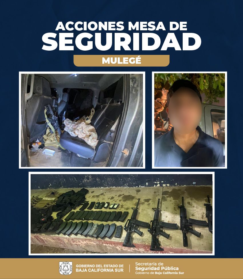 Operativo conjunto de la Mesa Estatal de Seguridad aseguró armas, cargadores y equipo táctico; el detenido quedó a disposición de la FGR.