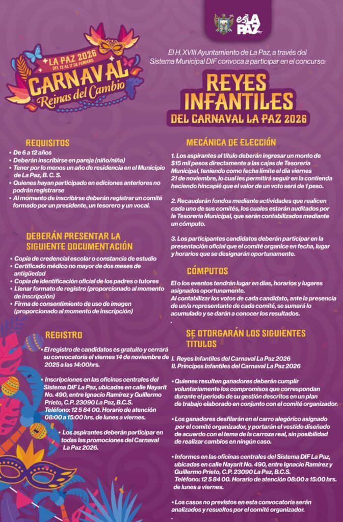 Podrán participar residentes con un año mínimo en el municipio; inscripción de los Reyes Infantiles y Reyes de la Tercera Edad en pareja
