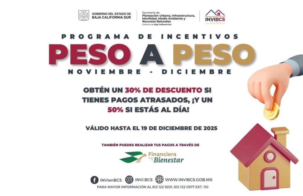 El programa Peso a Peso busca fortalecer el patrimonio de las familias sudcalifornianas y mejorar la recuperación financiera de los hogares.