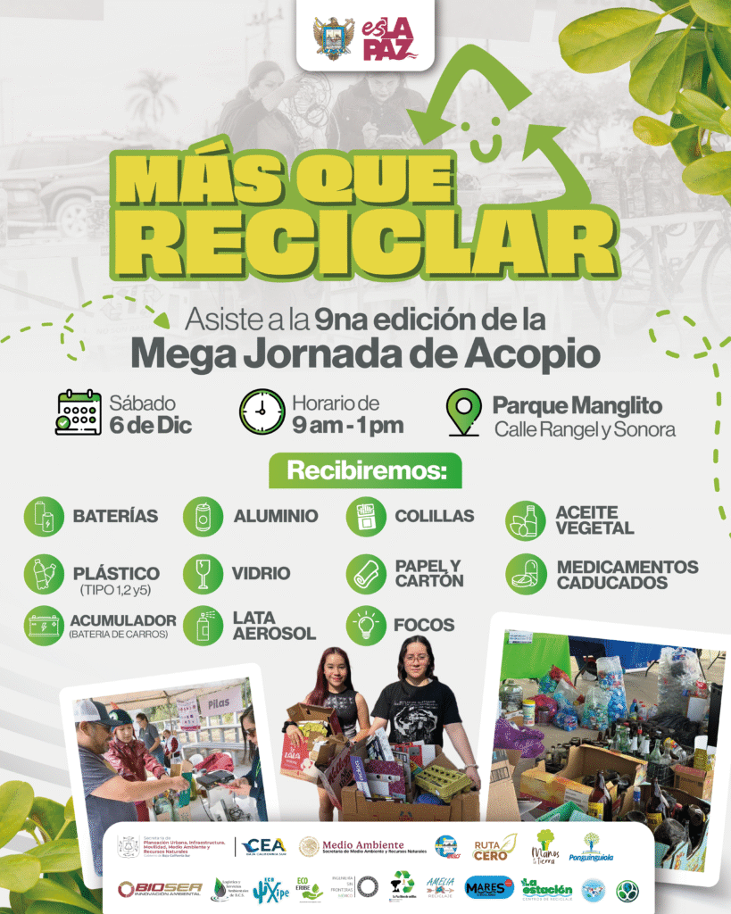 Se recibirán baterías, plásticos, aluminio, vidrio, papel, cartón, colillas, aerosoles, focos, aceite vegetal usado y medicamentos caducados.