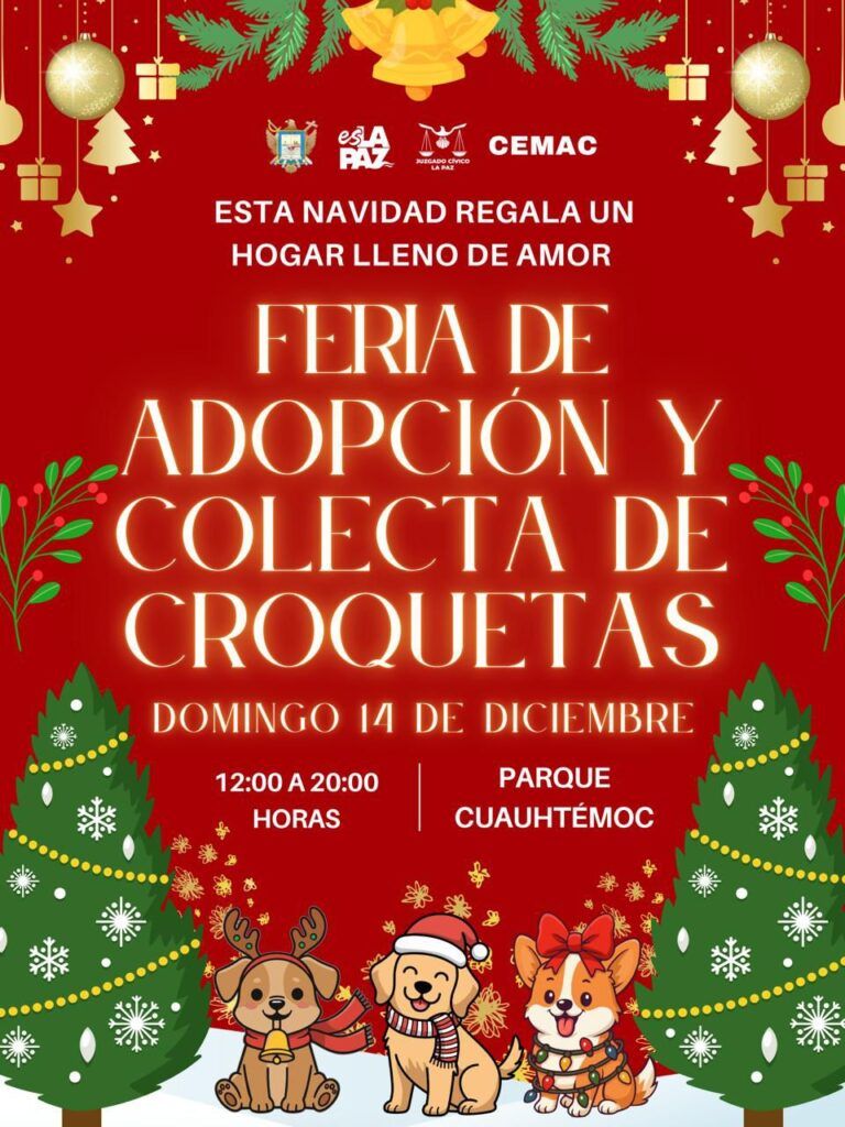 El Centro Municipal de Atención Canina convoca a familias paceñas hoy 14 de diciembre en el parque Cuauhtémoc, de 9:00 a 20:00 horas a la Feria de Adopción y Colecta de Croquetas.