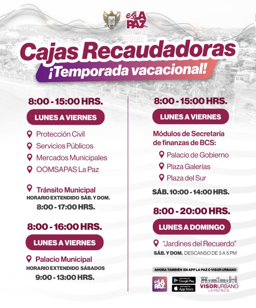 Ayuntamiento ajusta horarios de cajas recaudadoras desde el 22 de diciembre; Tránsito y panteón abrirán 25 y 1