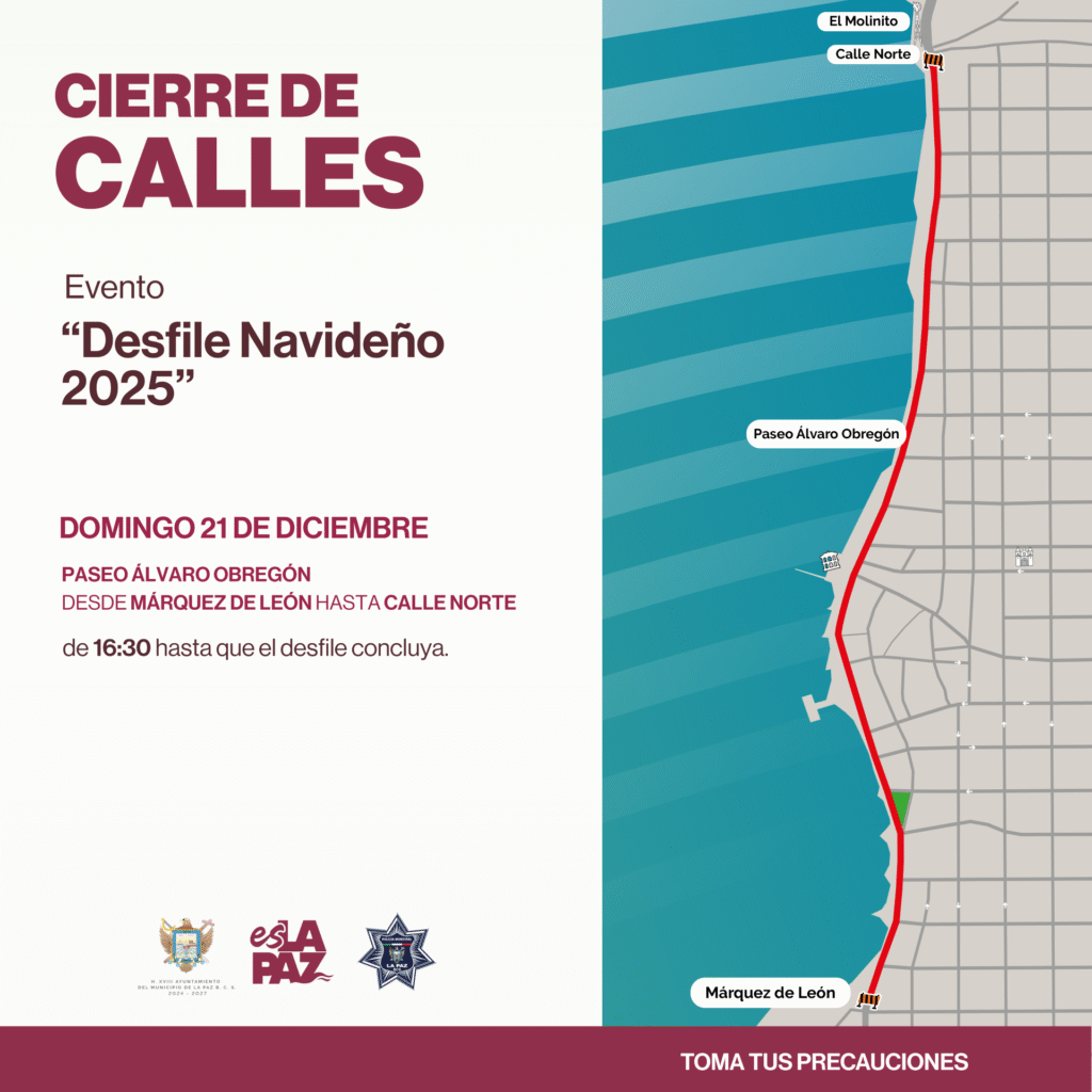A partir de las 16:30 horas se cerrará el malecón en el tramo Márquez de León–calle Norte; piden usar rutas alternas.