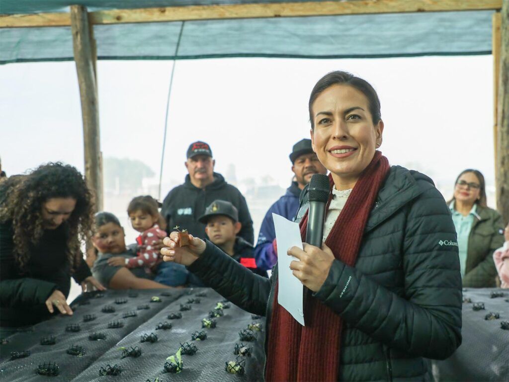 La alcaldesa Milena Quiroga formalizó la entrega del huerto en la primaria Benito Juárez como parte del proyecto de agroacuicultura sostenible, para fortalecer seguridad alimentaria y bienestar comunitario.