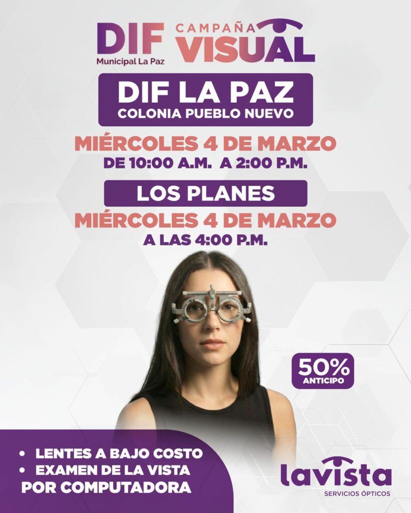 DIF La Paz y la iniciativa privada brindarán exámenes de la vista por computadora y lentes a bajo costo para detección oportuna en niñas, niños y adultos