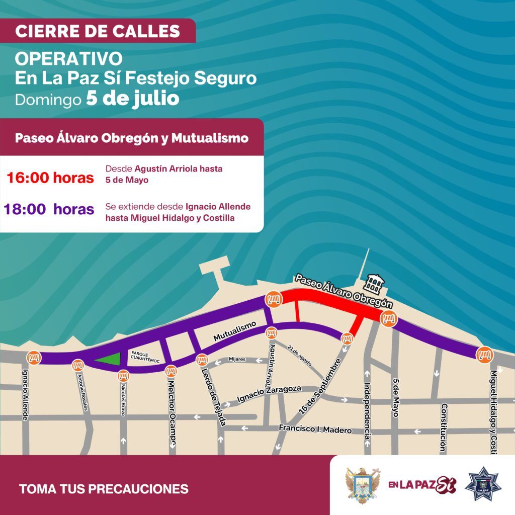 El programa "En La Paz Sí Festejo Seguro" contempla cierres parciales en el malecón para garantizar la seguridad de peatones y automovilistas.