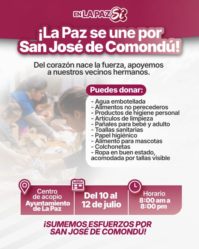 El centro de acopio estará habilitado del viernes 10 al domingo 12 de julio, de 08:00 a 20:00 horas, en Palacio Municipal.