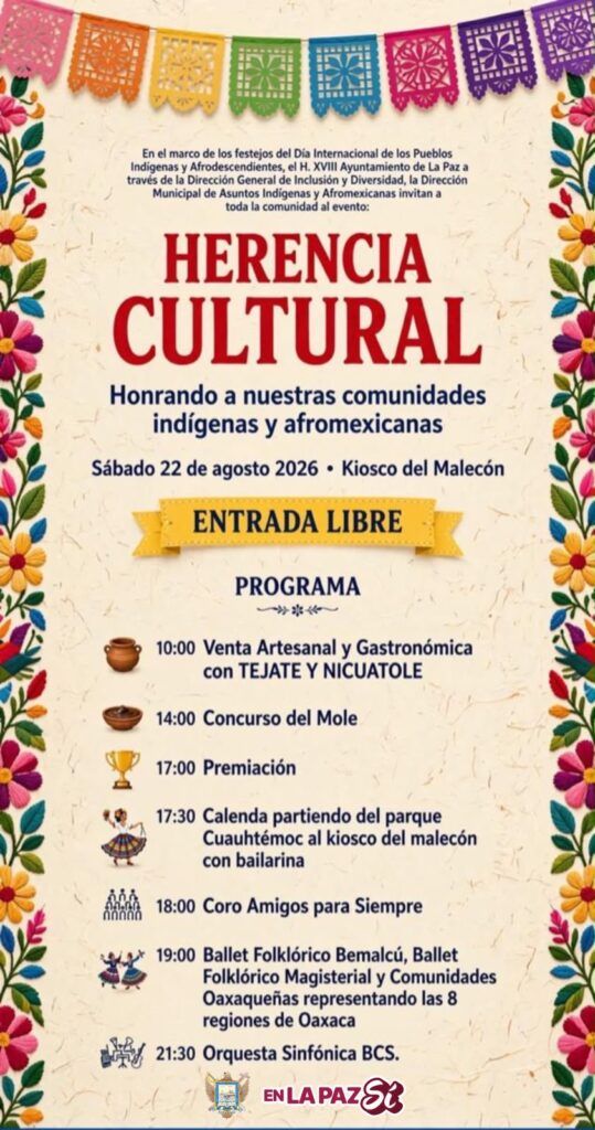 “Herencia Cultural” se realizará este sábado 22 de agosto en el Kiosco del malecón, con actividades gratuitas desde las 10:00 horas.