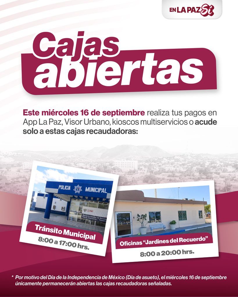 Aunque la mayoría de los puntos de cobro permanecerán cerrados, habrá atención en Tránsito Municipal y Jardines del Recuerdo.