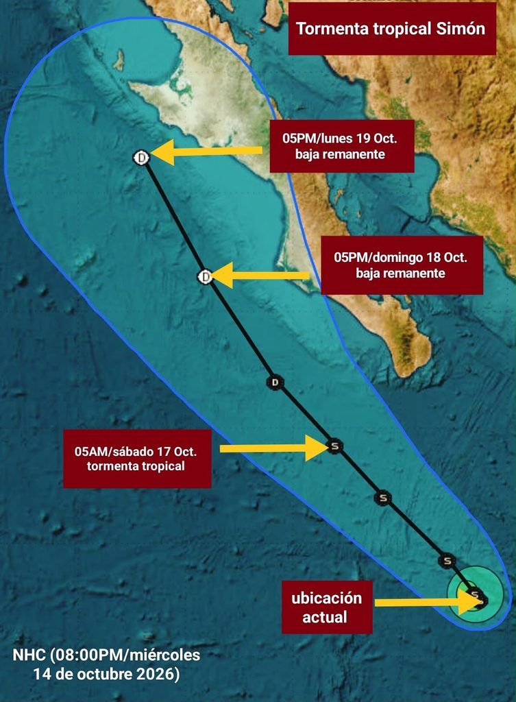 Protección Civil de BCS reportó que el fenómeno se ubicaba a 445 kilómetros al sur-sureste de Cabo San Lucas, con vientos sostenidos de 100 km/h; este jueves 15 de octubre sesionará nuevamente el Consejo Estatal.