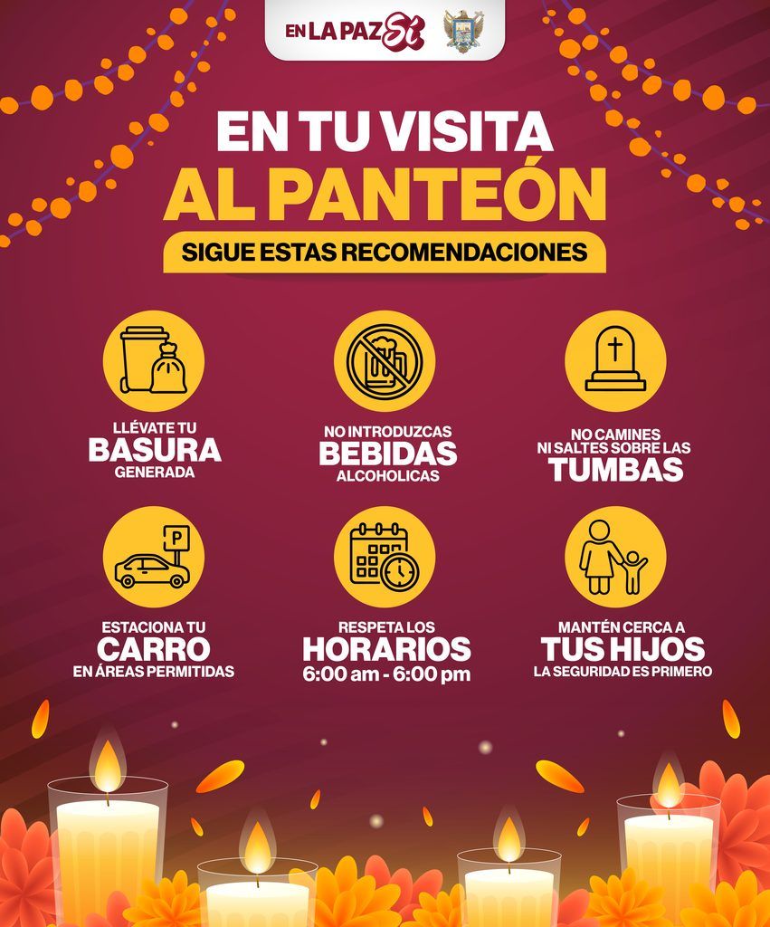 En La Paz, los días 1 y 2 de noviembre habrá vigilancia especial en los cementerios municipales, además de estacionamiento disponible en la UABCS para visitantes de Jardines del Recuerdo.